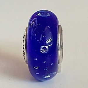 Pandora Dark Blue Effervescence Murano Glass Charm with Clear CZ